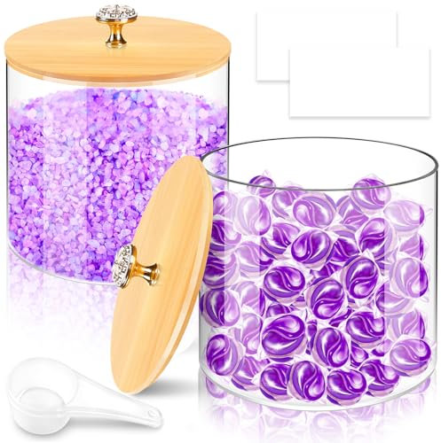 2 Pack Laundry Detergent Organization Storage Containers, Laundry Pod Containers with Lids and DIY Labels, High Capacity Washing Powder Storage,Perfect for Washing Pods, Bath Bombs, Scent Booster