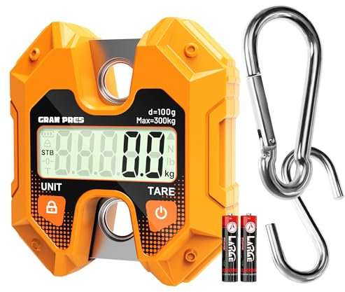 GRAM PRES Digital Hanging Scale 660LB/300KG,Handheld Mini Crane Scale,Deer Hunting Scales,Digital Scale with Hooks for Farm,Fishing, Fish, Meat,Game,Luggage,Outdoor.