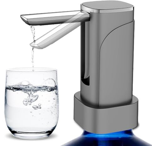 Wasserflaschen Pumpe, 5 Gallonen Automatische Trinkwasserpumpe mit Faltbarer Auslauf, USB-C/1200 mAh/4 Feste Wasserdurchflussmengen, Elektrischer Wasserspender für Home Office Küchen Camping (Grau)