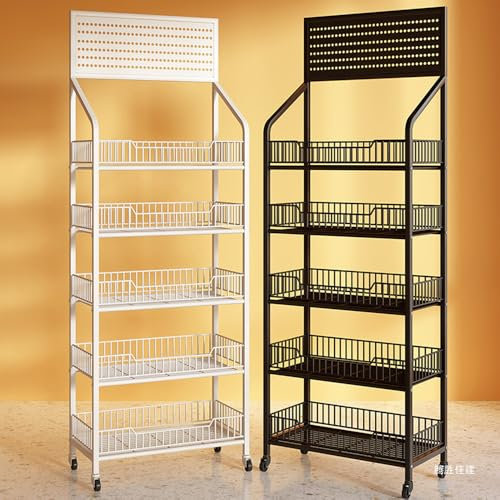 vhdurike 5-stufiger Verkaufsständer aus Metall, rollender Snack-/Süßigkeiten-Ausstellungsständer mit Rädern, Snack-Ständer-Organizer-Regal auf der Arbeitsplatte für den Laden,Schwarz