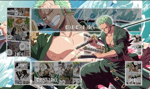 WAIFUWORLD SHOP One Piece Playmat Roronoa Zoro/Zorro (Design #2) Spielmatte mit Zonen | Trading Card Game Playmat kompatibel mit One Piece Trading Card Game | Kartenspielmatte