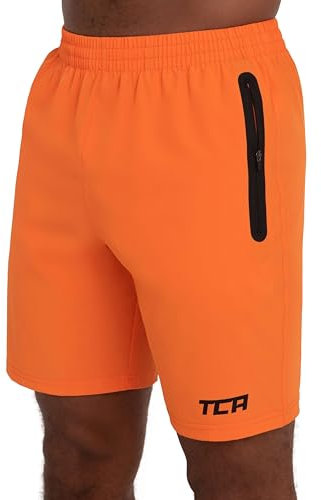 TCA Herren Elite Tech Leichte Laufhose Gymshorts Trainingsshorts und Laufshorts mit Reißverschlusstaschen - Sporthose Herren Kurz - Orange, L