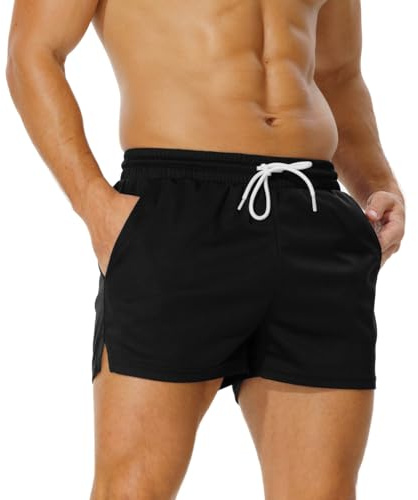 AIMPACT Mens Short Shorts 3 Inch Mesh for Gym with Pockets Black-L