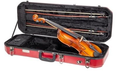 Crossrock 4/4 Violin Koffer | ABS-Hartschale mit Innenfach, 2 Bogenhaltern, Sicherheitsverschluss und abnehmbaren Tragegurten - Rot (CRA860VFRD)