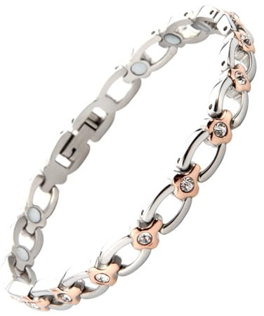 HAQI Damen Magnetarmband Edelstahl Super Strength Magnetarmband Arthritis Magnetarmband Geschenk (Interlocking Gold, weißer Stein)