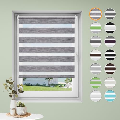 Sanfree Doppelrollo klemmfix ohne Bohren Duo Rollos für Fenster ohne Bohren Marmor-grau B80 x H130cm-Stoffbreite 76cm Fensterrollo Klemmrollos für Fenster und Tür Sonnenschutz & Sichtschutz