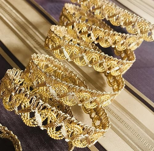 3 Meter Metallisiertes Zierband 1,4 cm breit Farbe Lurex-gold Bordüre Brokat Goldborte Schmuckband Lurexband Spitze für Kissen Kleidung Kostüme Lampenschirme Gardinen DIY Nähen uzw.