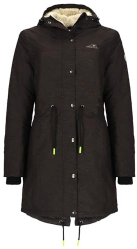 Baumfuchs Damen Funktionsparka mit Sherpa-Futter - Funktionsjacke mit Kapuze und verstellbarer Taille in Kaffee meliert Größe 44
