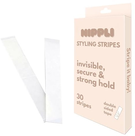 Nippli Styling Stripes (30 Stück) – Transparentes Textilklebeband – Doppelseitiges Klebeband für sicheren & zuverlässigen Halt – Hautfreundliche Klebestreifen