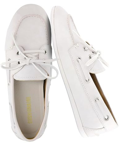 CUSHIONAIRE Anchor - Zapatos náuticos para mujer, mocasín clásico sin cordones con detalles náuticos + espuma viscoelástica, anchos disponibles, Liso blanco, 36.5 EU