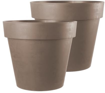 Kreher Macetero XXL con ruedas de 79 y 58 cm de diámetro, antracita y blanco. Macetero resistente grande para flores, árboles, exterior e interior. (marrón, 2 unidades XXL)