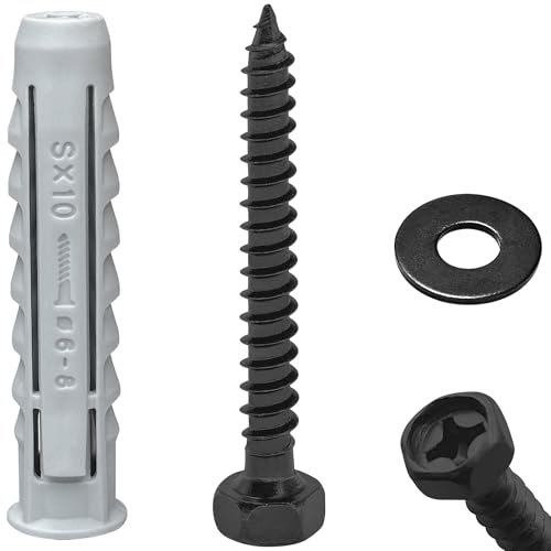 10 Heavy-Duty Hex Head Screws with Expansion Plugs and Washers,TV Wall Mount Bolts (M6)