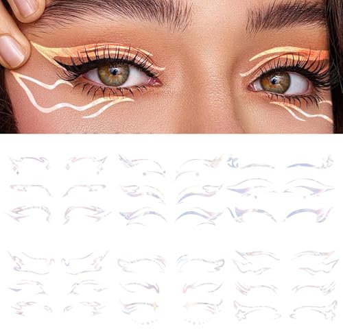 KASESSS 18 Paare Eyeliner Temporäre Tattoos, Glitzer Augen-Tattoo für Mädchen, Temporäre Augen Make Up Tattoos, Bling-Eyeliner Tattoos für Frauen Geburtstagsfeier Karneval Party Gesichts Make-Up
