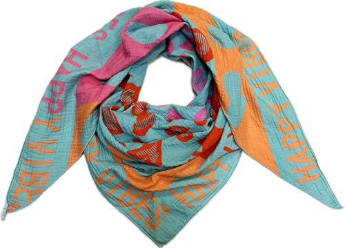 J26 Love Herz Leopard Dreieck Schal aus 100% Baumwolle Frühling Unisex Uni Fashion Stola Tuch Übergangszeit Italy Sommer Strickschal Strick Tuch Heart Leo Happy (Happy Mint)