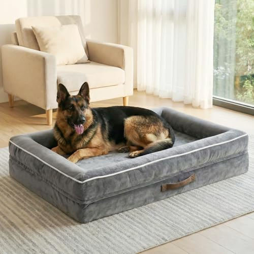 Renvix XXL Orthopedic Dog Bed, Waterproof Dog Sofa Bed | with Removable Washable Cover, Soft Egg Foam Pet Bed, Non-Slip Bottom and Four-Sided Bolster Cushion(Gray, 137x91x19cm)