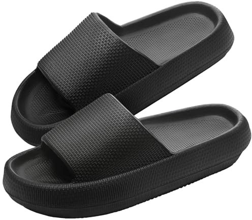 AMZHOTER Claquettes Homme Femme, Tongs de Douche Confortables et Douces Pantoufles Antidérapantes Sandales de Piscine et Plage Claquette Sandales Noir 42 43