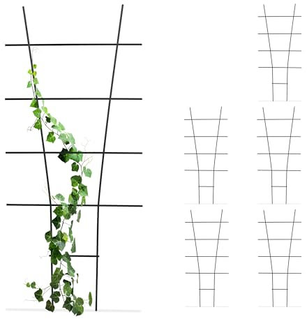 Relaxdays Enrejado Trepadoras Macetas, Metal, Set de 6, Tutores Enredaderas, Soportes Plantas y Flores, 79x35 cm, Negro, Acero, 6 Unidades