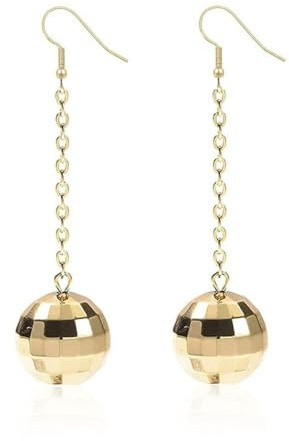 XIGAWAY Disco Ball Octagon Earrings – Punk Geometric Mirror Earrings for Women, Long/Short Silver Gold Rose Gold (Short gold)