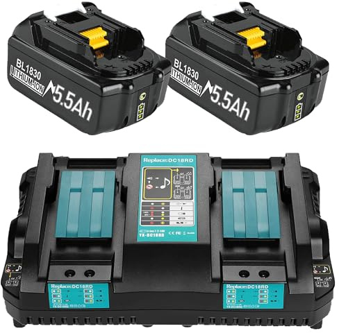 2 x 18V BL1850B Batteries + 6A Dual Port Charger Compatible with Makita