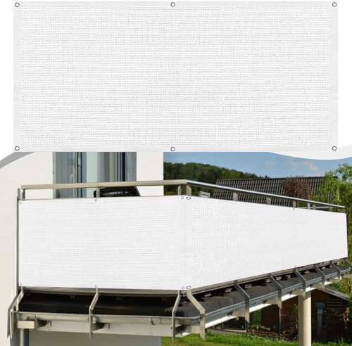 Balkon Blickdicht Sichtschutz 140 x 650 cm Uv-Schutz HDPE Wetterfester, Schutz vor Neugierigen Blicken Balkonabdeckung, Balkon-Sichtschutz für Gartenanlagen, Camping, Weiß