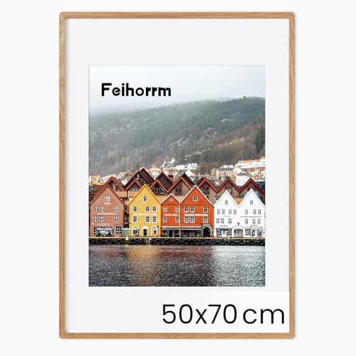 Feihorrm Massivholz Bilderrahmen, Eiche Bilderrahmen, Mit gehärtetem Glas, Für 50x70 cm-Fotos ohne Passepartout oder 39x49 cm-Fotos mit Passepartout (Beige, 50x70 cm/ 1x)