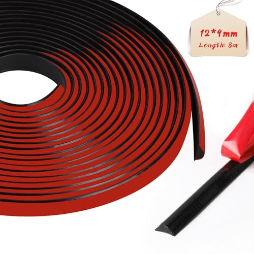 LALAGO Flexible Selbstklebend Zierleisten Deckenleisten, Flexible Viertelstab, TPE Dreieck Zierleiste für Decken und WandüBergang, Abschlussleiste Küchenarbeitsplatte Wandkanten (8M,12x9mm,Schwarz)