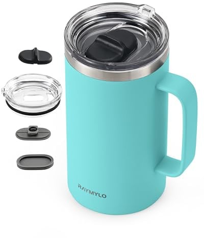 RAYMYLO Insulated Coffee Mug 700ml, Spill-Proof & Detachable Slider Lid | Double Wall Stainless Steel with Thorough Clean Lid & Handle, Cold for 9 Hrs, Suitable for Camp Home Office