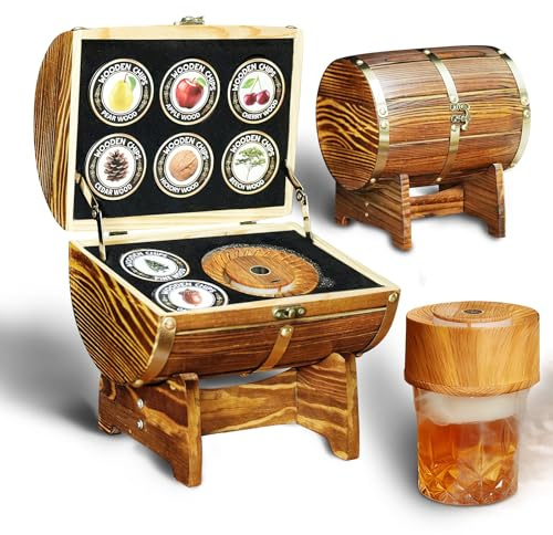 HOMEHELP Whiskey Smoker Kit - Electric Cocktail Smoker with Wooden Barrel Case and 8 Flavors Wood Chips, Old Fashioned Smoker Kit Bourbon Gifts for Men