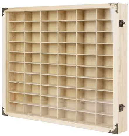 Laneryin Setzkasten Holz Sammlervitrine für Autos, 1:64 Diecast Auto Modell Aufbewahrungsbox, Wandregal Hängeregal Vitrine Deko, Schaukasten Hängend Sammelbox (59x7.5x48cm Mit Deckel)
