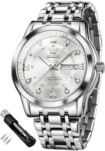 OLEVS Herrenuhren Leicht zu lesen Armbanduhr mit Edelstahlband wasserdichte Kalender