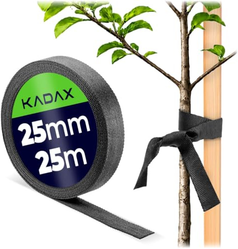KADAX Ruban de reliure pour arbres et arbustes - 25 mm x 25 m - Pour la fixation sûre des arbres et des arbustes - En polypropylène - Fixation d'arbre - Attache pour plantes (noir)