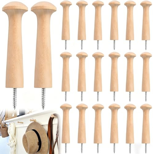 Vurixfo 20 Pcs Wooden Shaker Peg, 2.9 Inch Screw-on Shaker Pegs Natural Round Wood Wall Hooks Unfinished Wall Hooks Rack Wooden Coat Pegs for Hanging Clothes Hat Towel DIY Paint Color