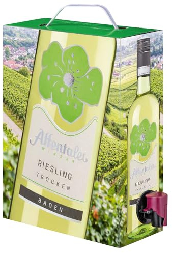 Affentaler 3 L Wein Box Riesling trocken – Bag in Box 3 Liter – Frischer Weißwein für Party, Tasting – Wein Geschenk Set für Geburtstag, Camping, Festival, Spargel