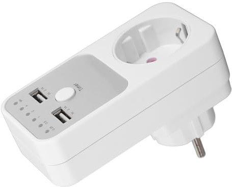 ANGGREK Zeitschaltuhr-Steckdose mit Dualsteuerung, Intelligenter Countdown-Timer mit USB-Anschluss, Hochschlagfestes PC-Material, Kurzschlussschutz, Ideal für Küche und Haushalt Geeignet (EU-Stecker)