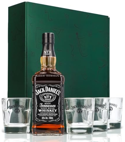 Sipply Geschenkset 3-teilig mit 2 Tumbler stapelbar und 1 Flasche Jack Daniels 0,7l 40,0% Vol. | mit Geschenkverpackung: Grün | Geschenk für Frauen Männer Mama Papa Freundin zu Weihnachten Ostern