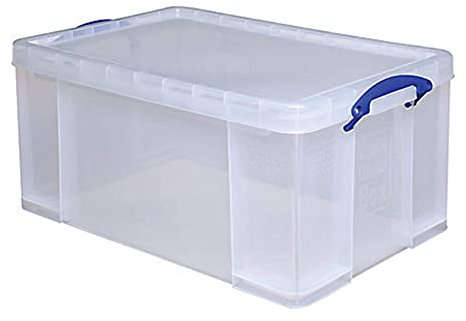 Really Useful Clear Transparent Plastic Storage Box, 64 Liters Features Attached Handles Make It Easy To Carry