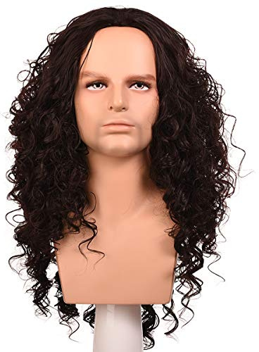 Morvally Long Curly Kinky Synthetic Dark Brown Wig for Cosplay Costume Halloween Party Wigs for Men