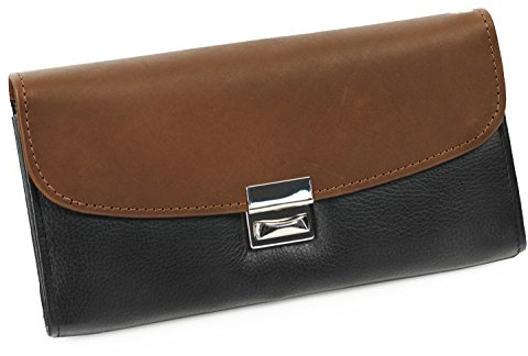 Hamosons – Zweifarbige Profi Kellnerbörse/Kellnergeldbeutel aus Leder, Schwarz mit Braun, Modell 1014