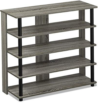 Furinno Turn-N-Tube 5-Tier Wide Multi Storage Shoe Rack, French Oak Grey/Black