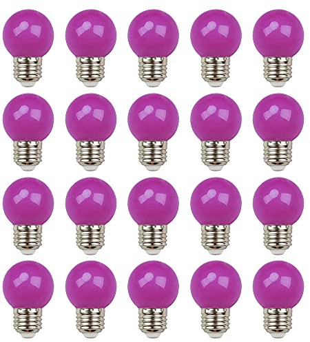 Farbige 2W E27 G45 LED Leuchtmittel, e27 Beleuchtung Glühbirnen, bunte glühbirnen für Hochzeit Halloween Weihnachten Party Bar, Wasserdichte Lichterkette für Innen und Außen Bereich, Lila 20 Stück