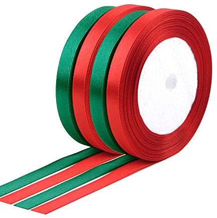 FEPITO 4 Stück 10mm rot grün Satinband Weihnachten Band für Geschenkverpackung Band Weihnachten Bänder für Handwerk (2 rot Red 2 grün)