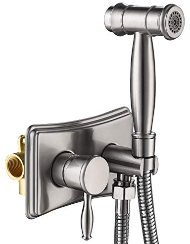 Tecmolog Handbrause WC Edelstahl Kaltes und Heißes Wasser Bidet Sprayer Wasserhahn Kit Unterputz Bidet Hygienedusche für Toilette, Nickel, WS035F