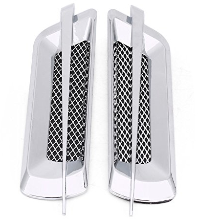 KIMISS 2Pcs Aufkleber für Lufteinlassgitter, Autoseitenluftstromgitter Dekorative Lufteinlassgitter-Entlüftungsnetz-Lochöffnung(Chrom Silber)