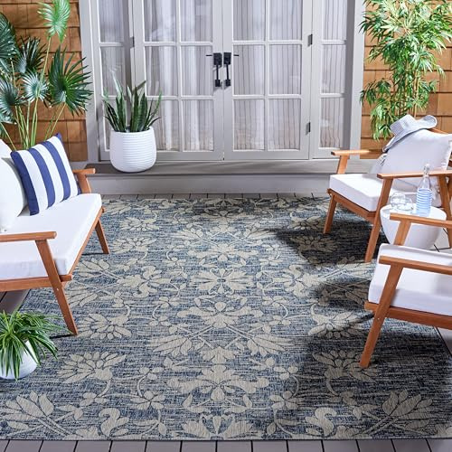 SAFAVIEH Courtyard Collection 9' x 12' Navy/Grey CY8064 Indoor/-Outdoor Waterproof Easy-Cleaning Patio Backyard Mudroom Area-Rug