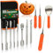 com-four® 12-teiliges Kürbis Schnitz-Set für Halloween - Schneide-Werkzeuge zum Aushöhlen von Kürbissen - Messer, Löffel und Schnitz-Zubehör in Premium-Tasche (Tasche + 12-teilig - orange)