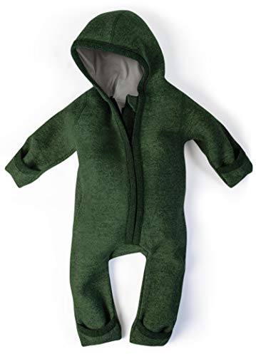Ehrenkind® WALKOVERALL | Baby Wollwalk-Overalls aus Natur Schurwolle mit Reißverschluss | Walk Wolle Woll-Anzug für Kleinkind und Baby | Waldgrün Gr. 50/56