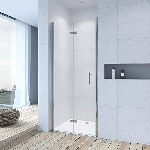 AQUABATOS® Rahmenlos Faltbare Duschtür 120 cm Verstellbereich von 120-123,5 cm Nischentür Dusche Duschwand Glas Drehfalttür Falttür 6 mm ESG Sicherheitsglas mit NANO Beschichtung höhe 195 cm