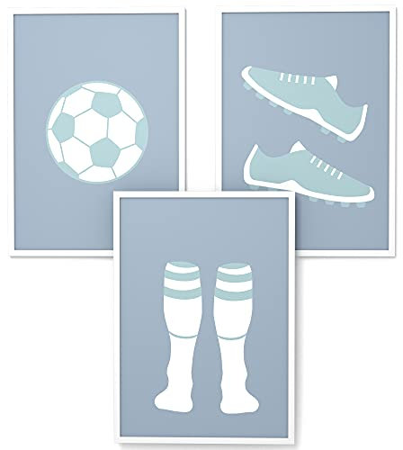 Papierschmiede® Kinderbilder 3er Set, A3 gerahmt in Holzrahmen (weiß), Geschenk für Jungen & Mädchen Wanddeko Kinderzimmer Babyzimmer, Fußball