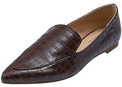 Feversole Women's Pointed Pumps, de Mujer I Flats Pisos de Mujer I Pisos Puntiagudos I Zapatos sin Cordones Bailarinas Cocodrilo Marrón 41 EU