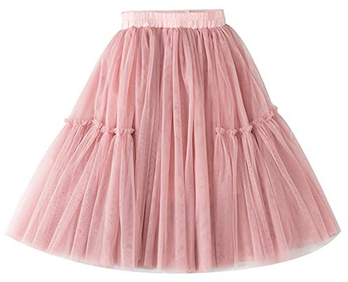 Mud Kingdom Petites Filles Jupe Longue en Tulle Moelleuse Taille Elastique Fête Décontractée Rose 5 Ans